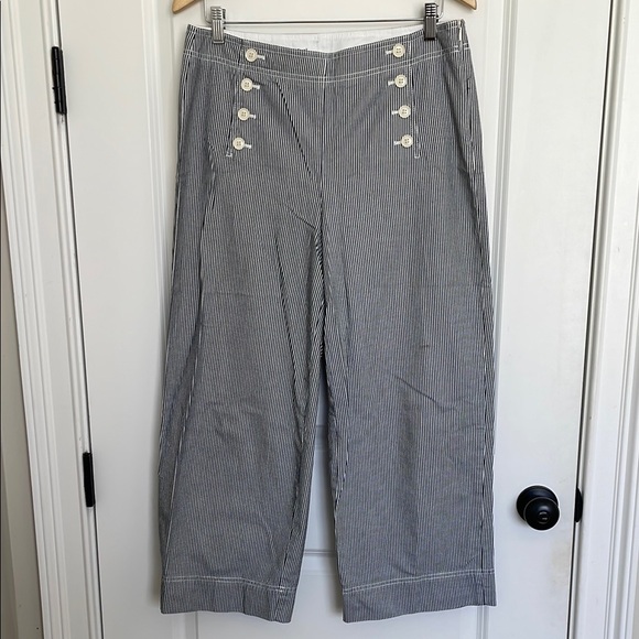 Talbots Women’s Nautical Striped High Waist Wide-Leg Deck Pants Blue/White 8 - Picture 1 of 8